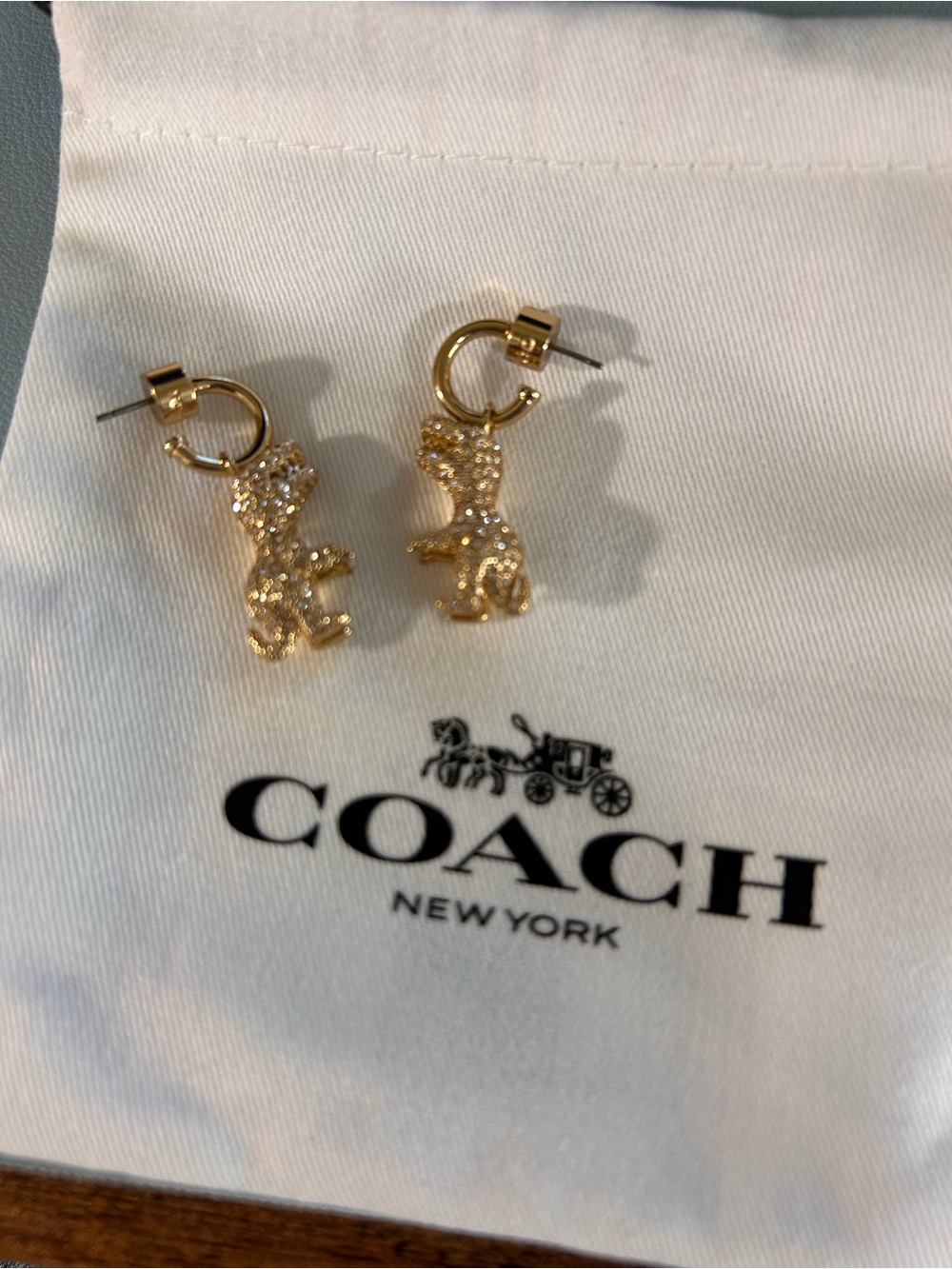Coach Gold Crystal Rexy Hoop Earrings